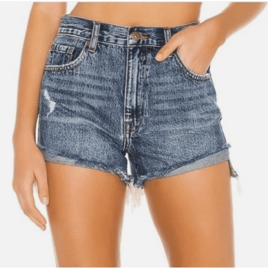 Pistola Kylee Luna Relaxed High Rise Cuffed Distressed Denim Jean Shorts Size 26