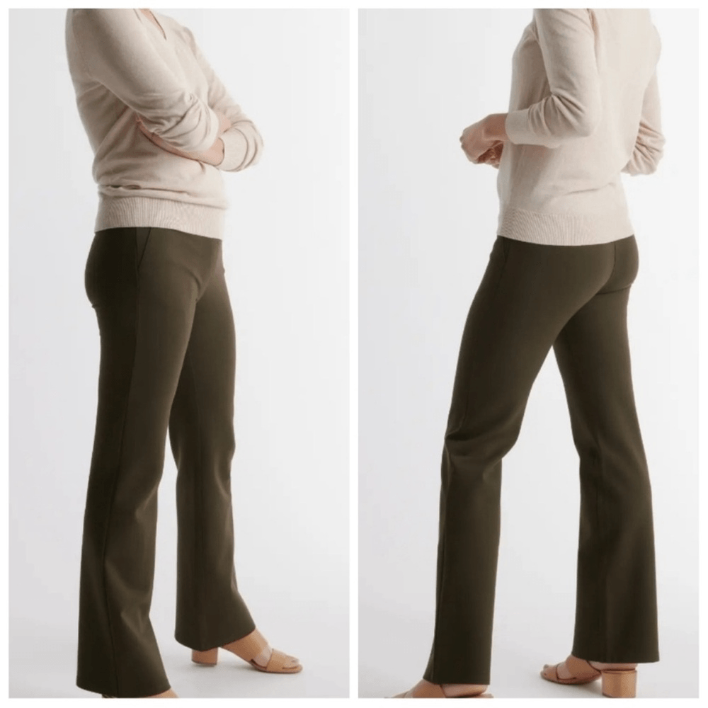 Quince Olive Green Ultra Stretch Ponte Bootcut Pull On Pants Size Large Petite