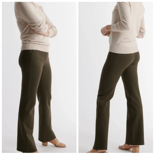 Quince Olive Green Ultra Stretch Ponte Bootcut Pull On Pants Size Large Petite