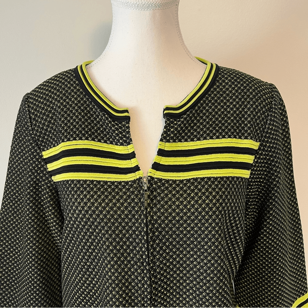 Ming Wang Striped Knit V-Neck Sweater Cardigan Jacket Plus Size Blue Green