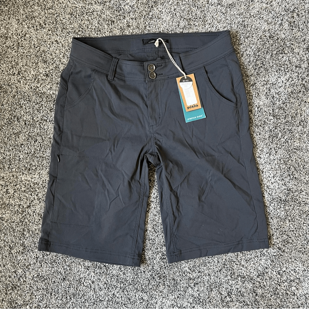 Prana Mid Rise Relaxed 11” Shorts NEW Size 8 Gray Stretchy