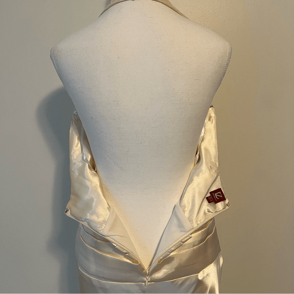 Vintage Butter Yellow Y2K Lace Satin Halter Maxi Dress Size 10