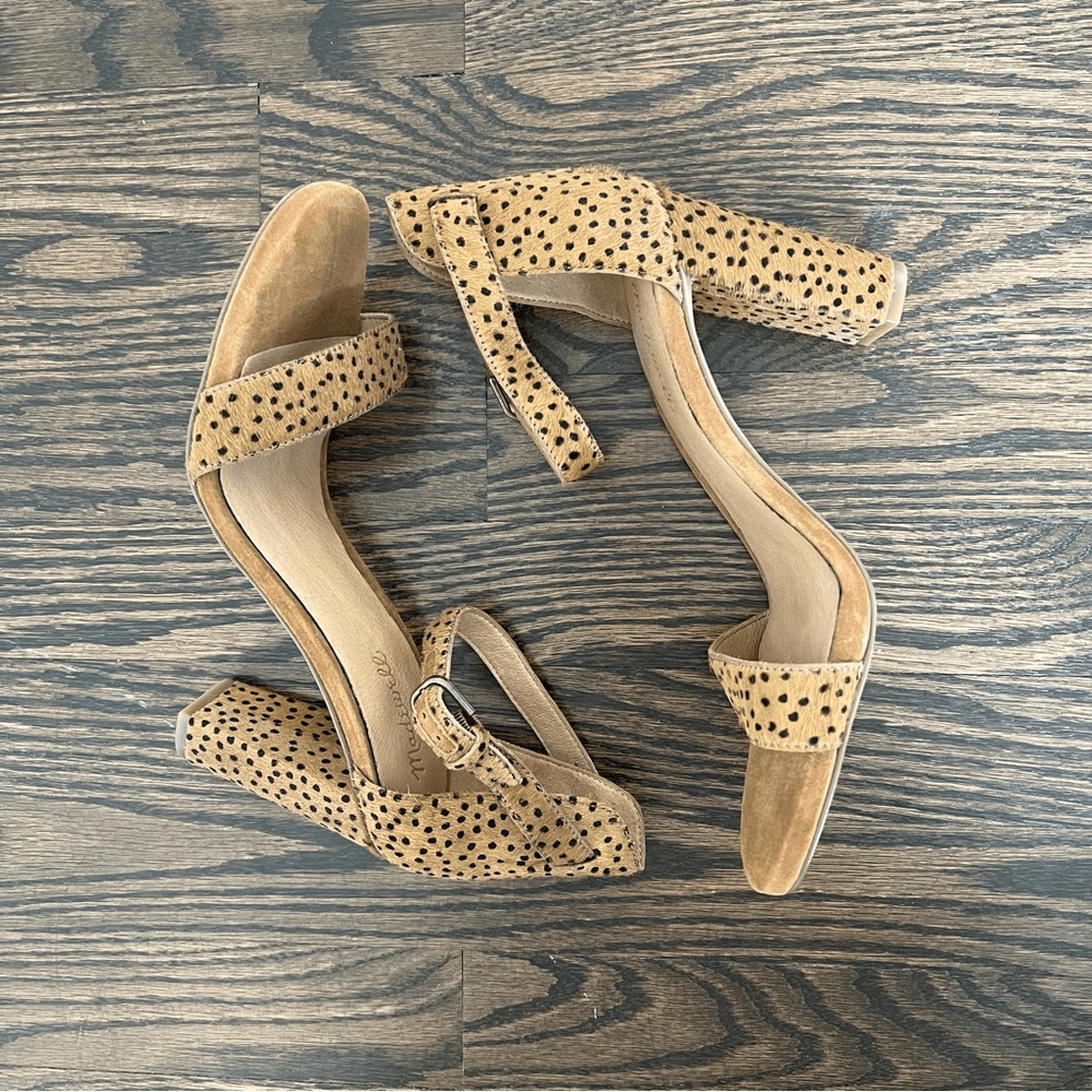Madewell The Brooke Ankle-Strap Heels Sandal in Spot Dot Calf Hair NEW Size 8,5