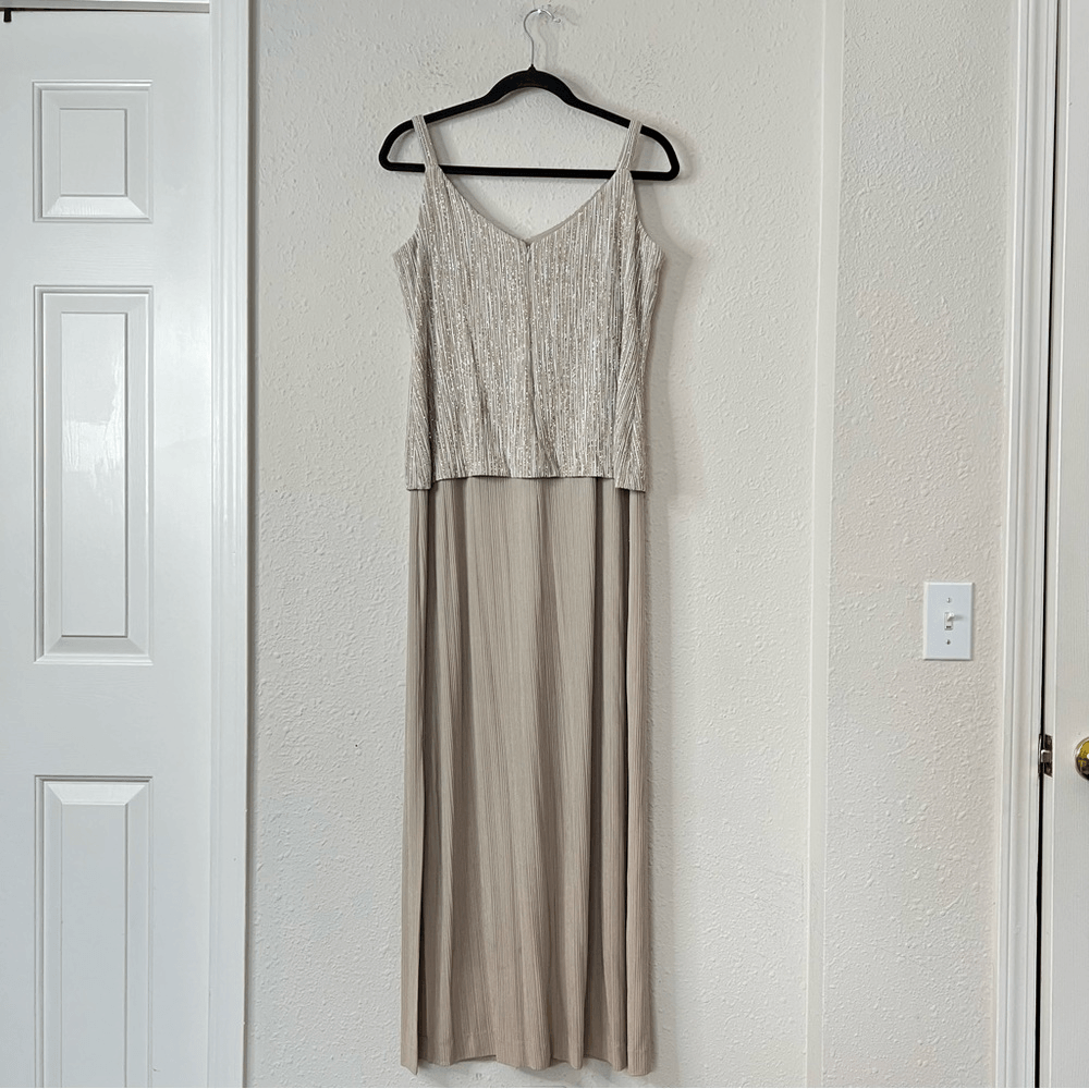 Alex Evenings Gold Metallic Maxi Dress Size 14