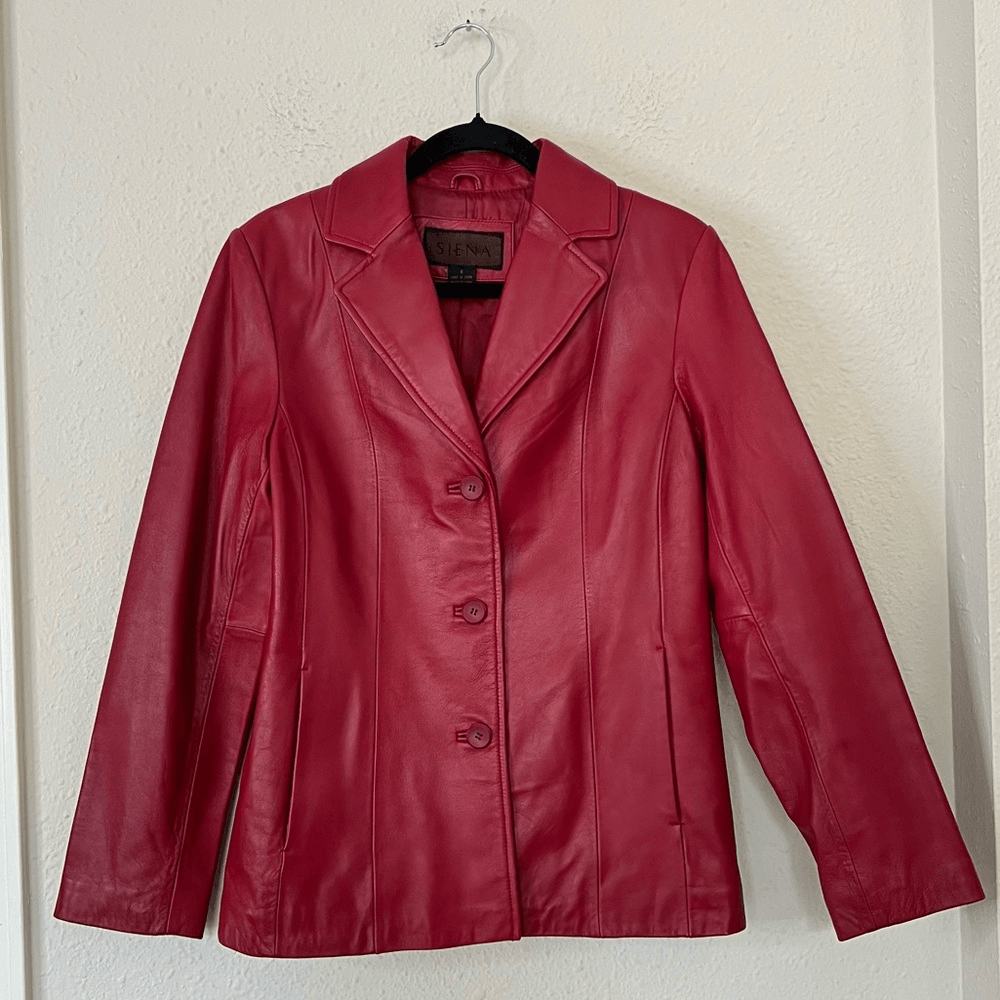 SIENA 100% Leather Red Blazer Jacket| Size 6
