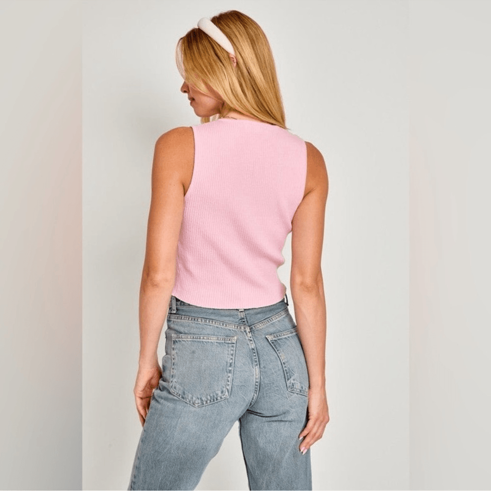 LE LIS Satin Bow Detail Sleeveless Sweater Top in Pink NEW Size Medium