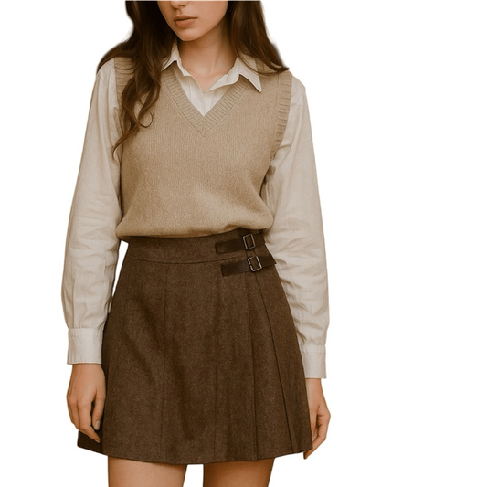 Sundance Brown Wool Wrap Mini Skirt Size 16 A-line Academia