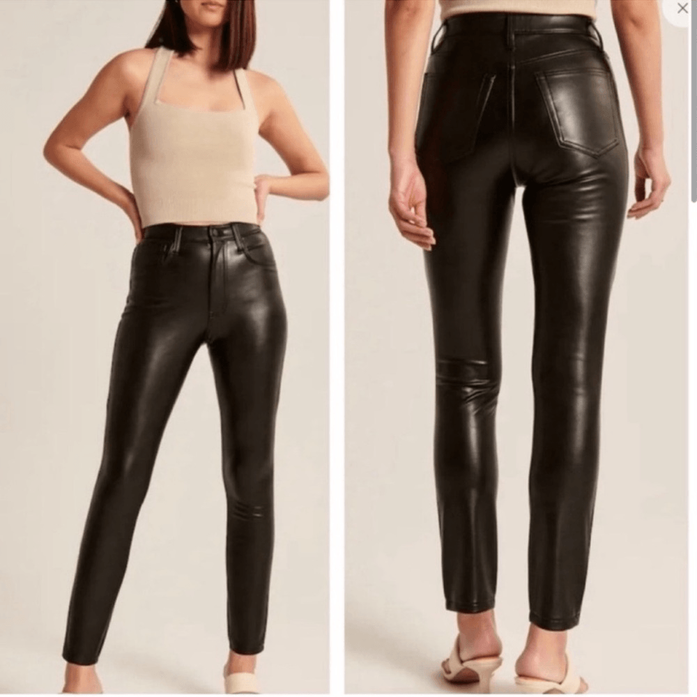 Abercrombie & Fitch Curve Love High Rise Skinny Vegan Leather Pants NEW Black 35