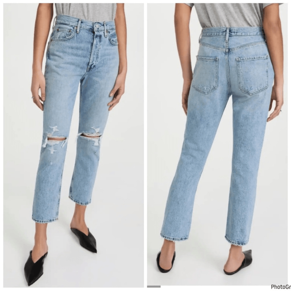 AGOLDE Riley High Rise Straight Crop Jeans Size 26 Medium Wash Distressed