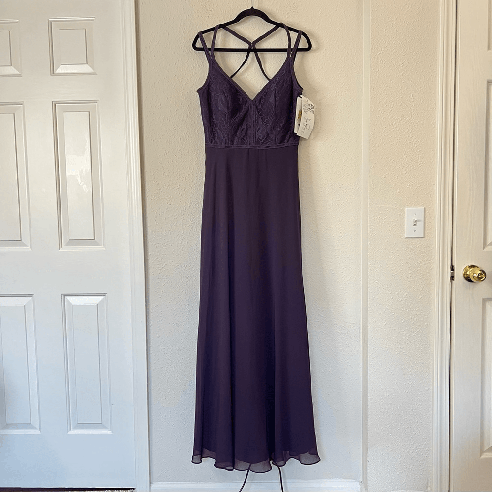 Hayley Paige 5864 Lace Bodice Chiffon A-Line Bridesmaid Maxi Dress Formal Gown