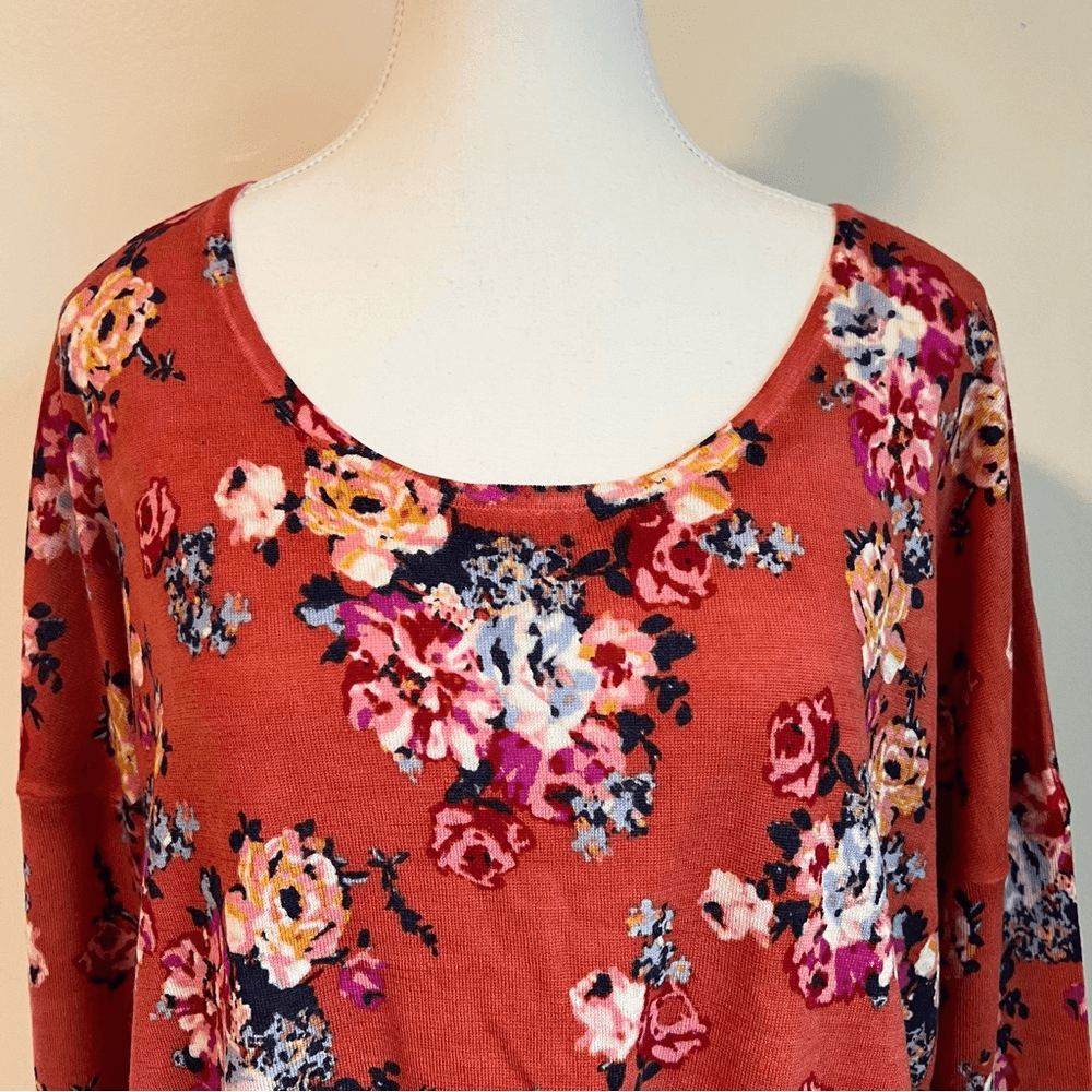 Garnet Hill Merino Wool Floral Knit Blouse Top Sweater Size Large