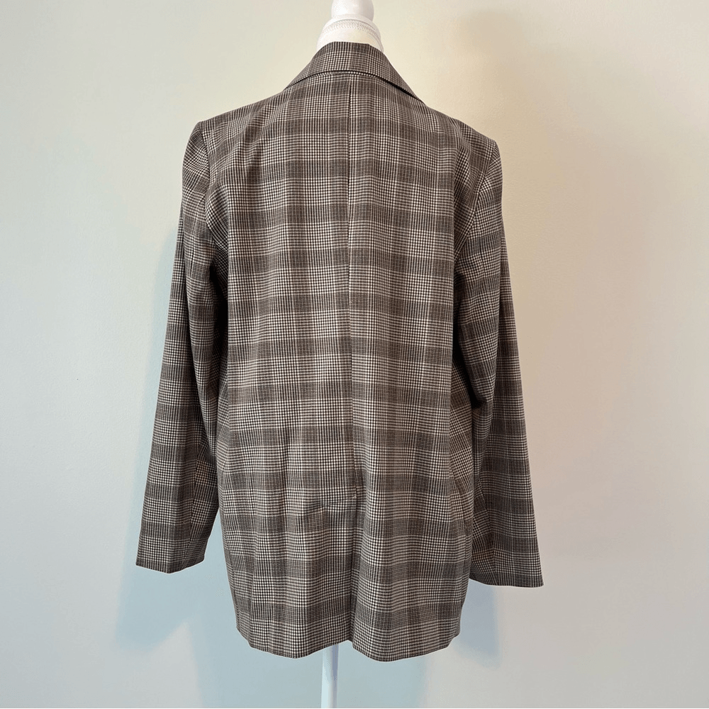 A New Day Plaid Blazer Jacket in Tan Size Medium Double Breasted Career Work