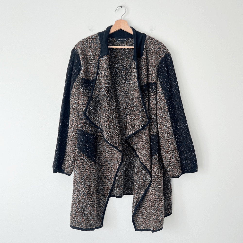 Ming Wang Black Open Front Cardigan Plus Size 3X Confetti Colorful Waterfall