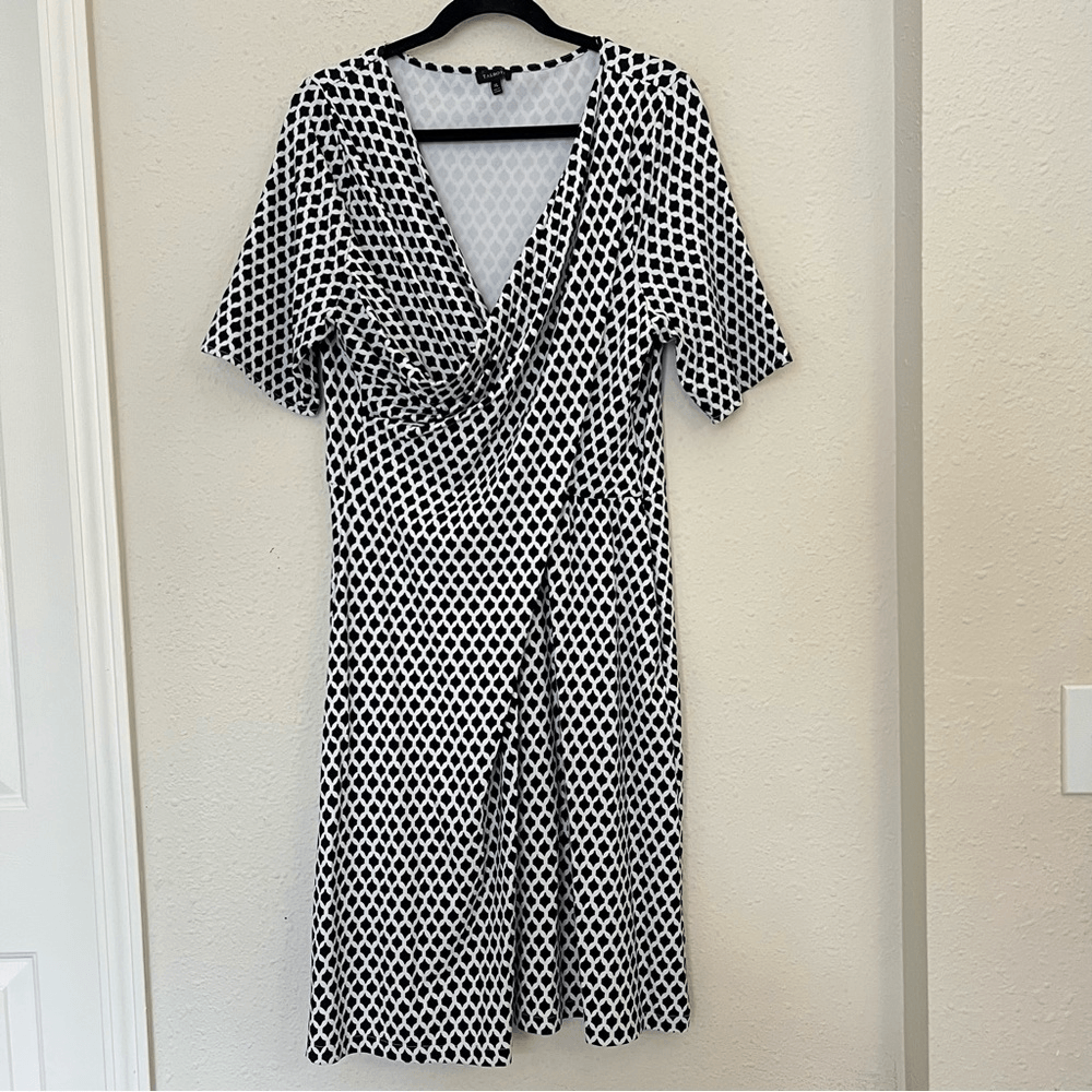 Talbots Black & White Faux Wrap A-line Printed Dress Size XL