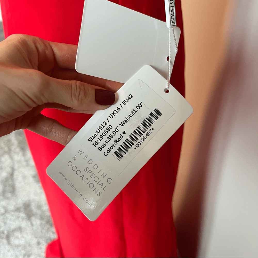 JJs House Red Off the Shoulder Sheath/Column Maxi Chiffon Bridesmaid Dress NEW