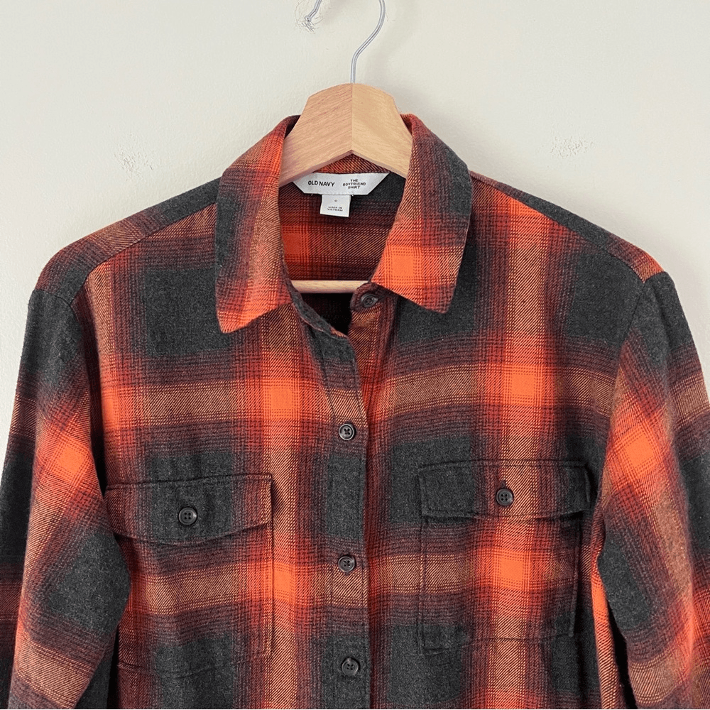 Taylor Swift Evermore Flannel Button Down Shirt Size Small Old Navy Orange Gray