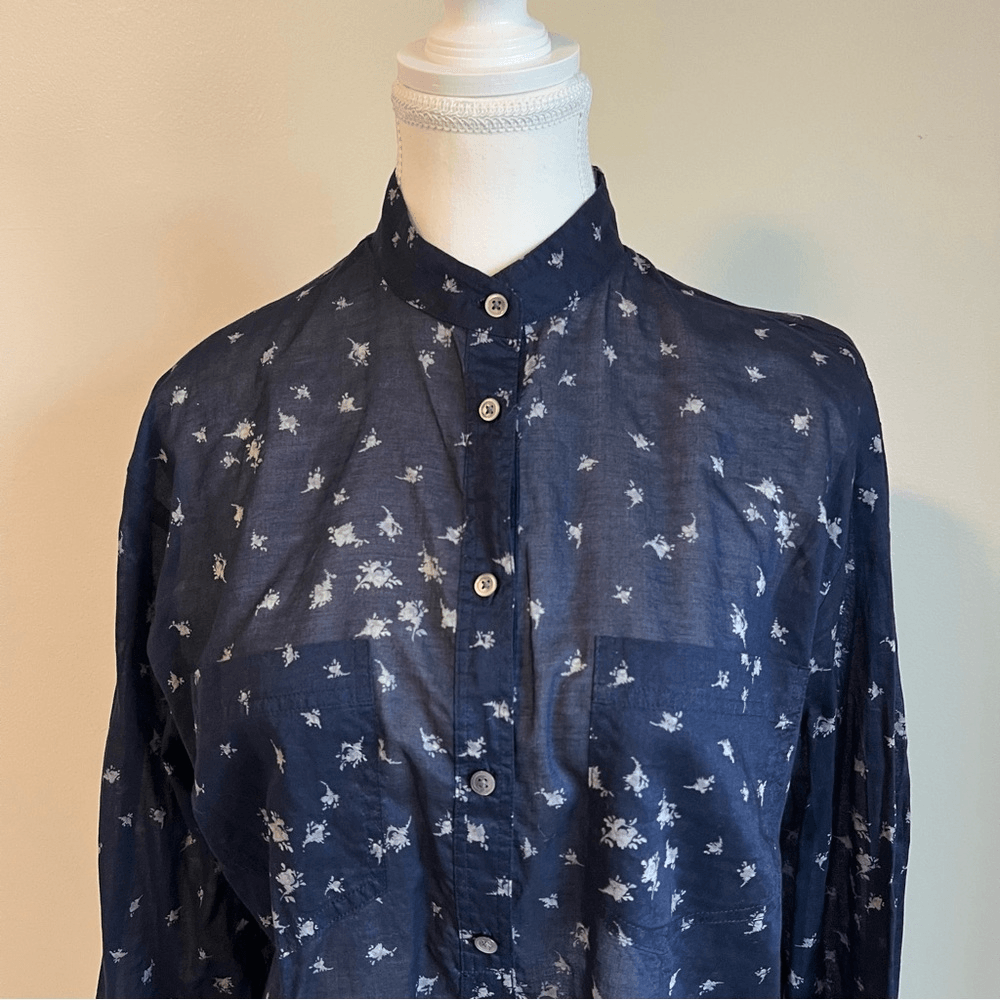 Madewell Blue Collarless Popover Shirt Rosebud Navy Blue Size Small