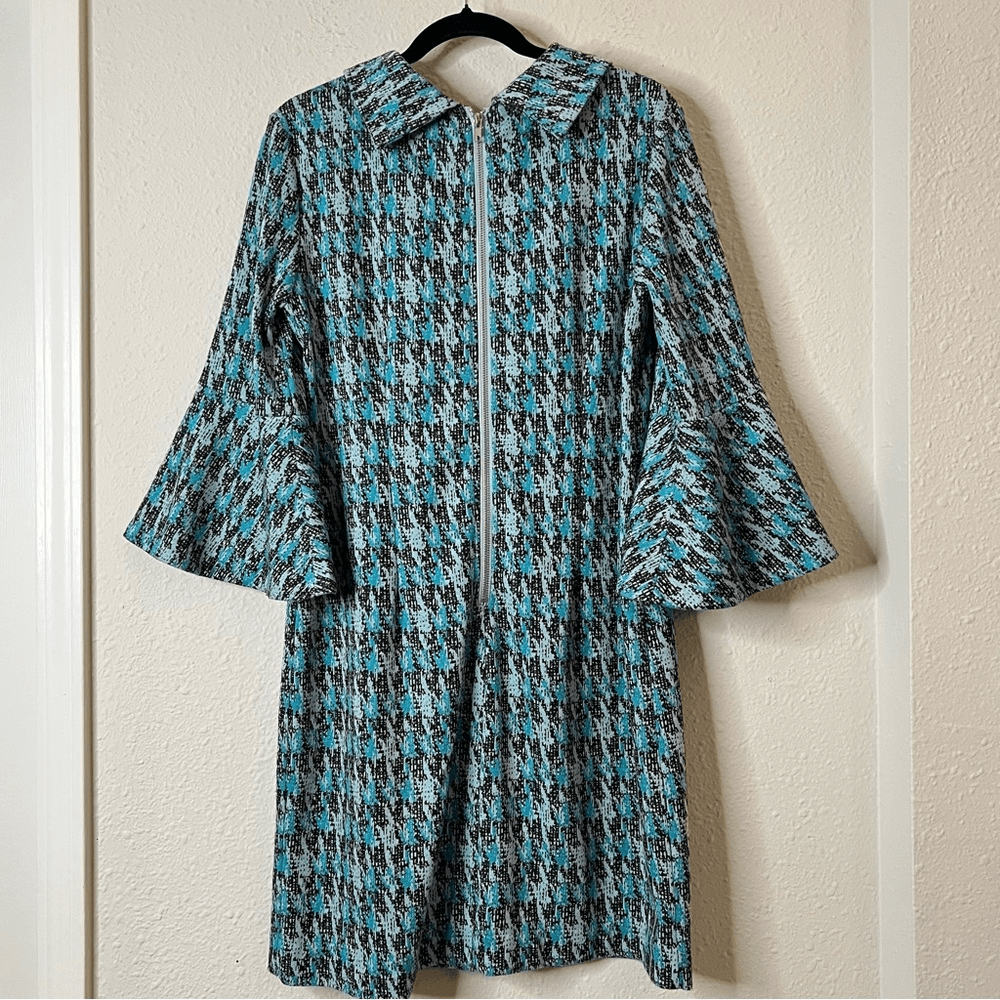 Tyler Boe Houndstooth Bell Sleeve Mini Sweater Dress Size Large