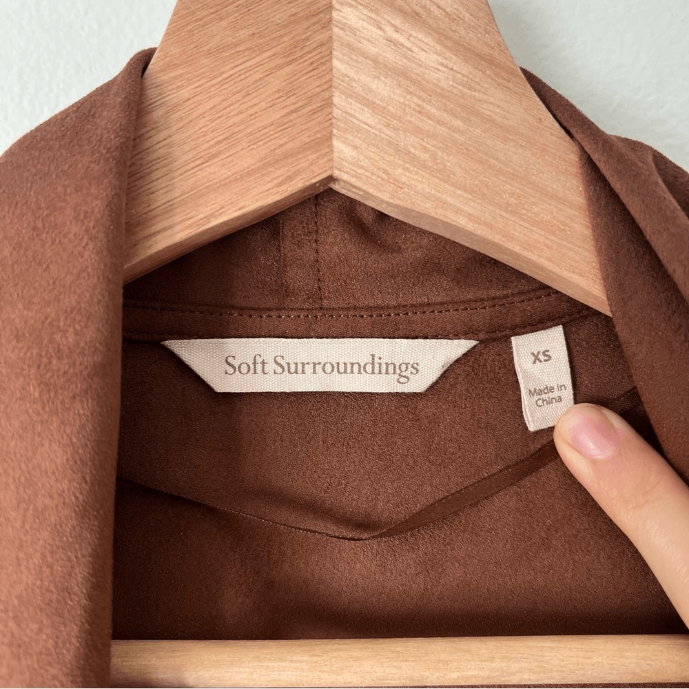 Soft Surroundings Shape Drape Faux Suede Brown Jacket Cardigan Size XS NWOT