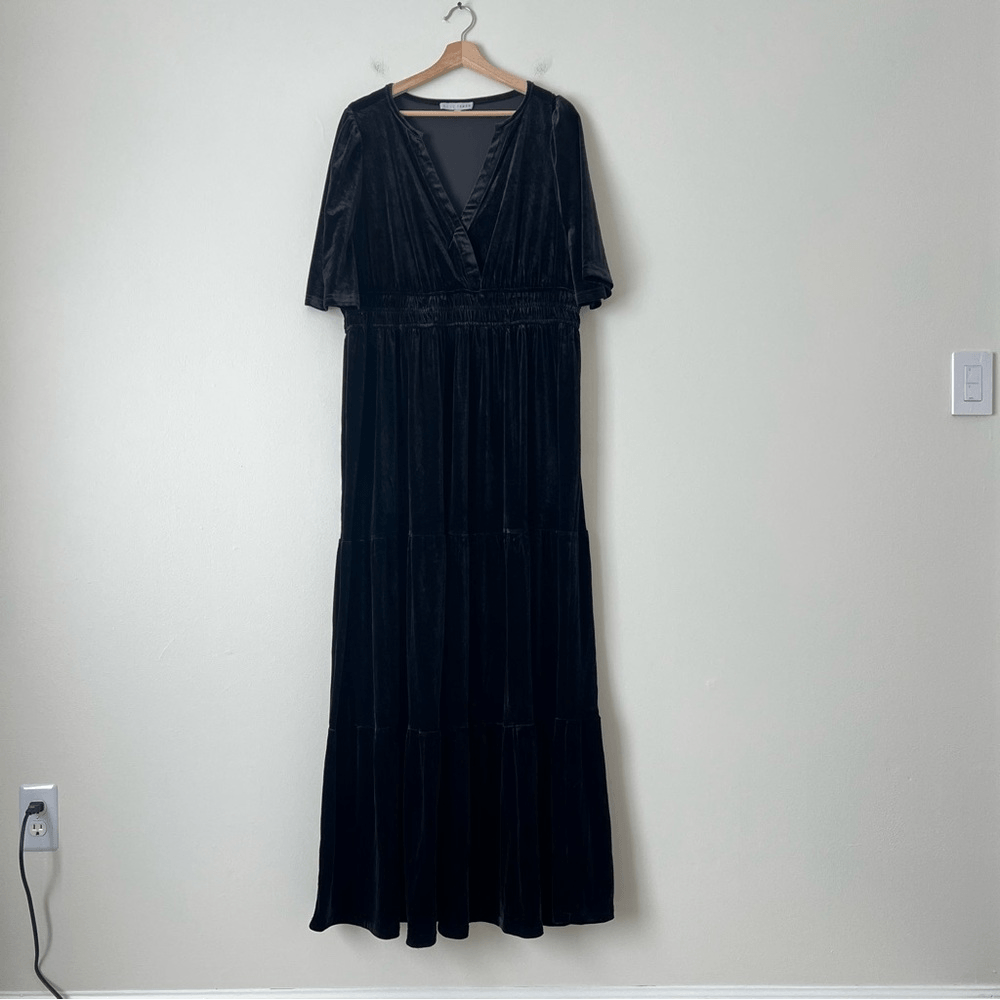 Baltic Born Artemis Tiered Velvet Maxi Dress in Black Plus Size 3X