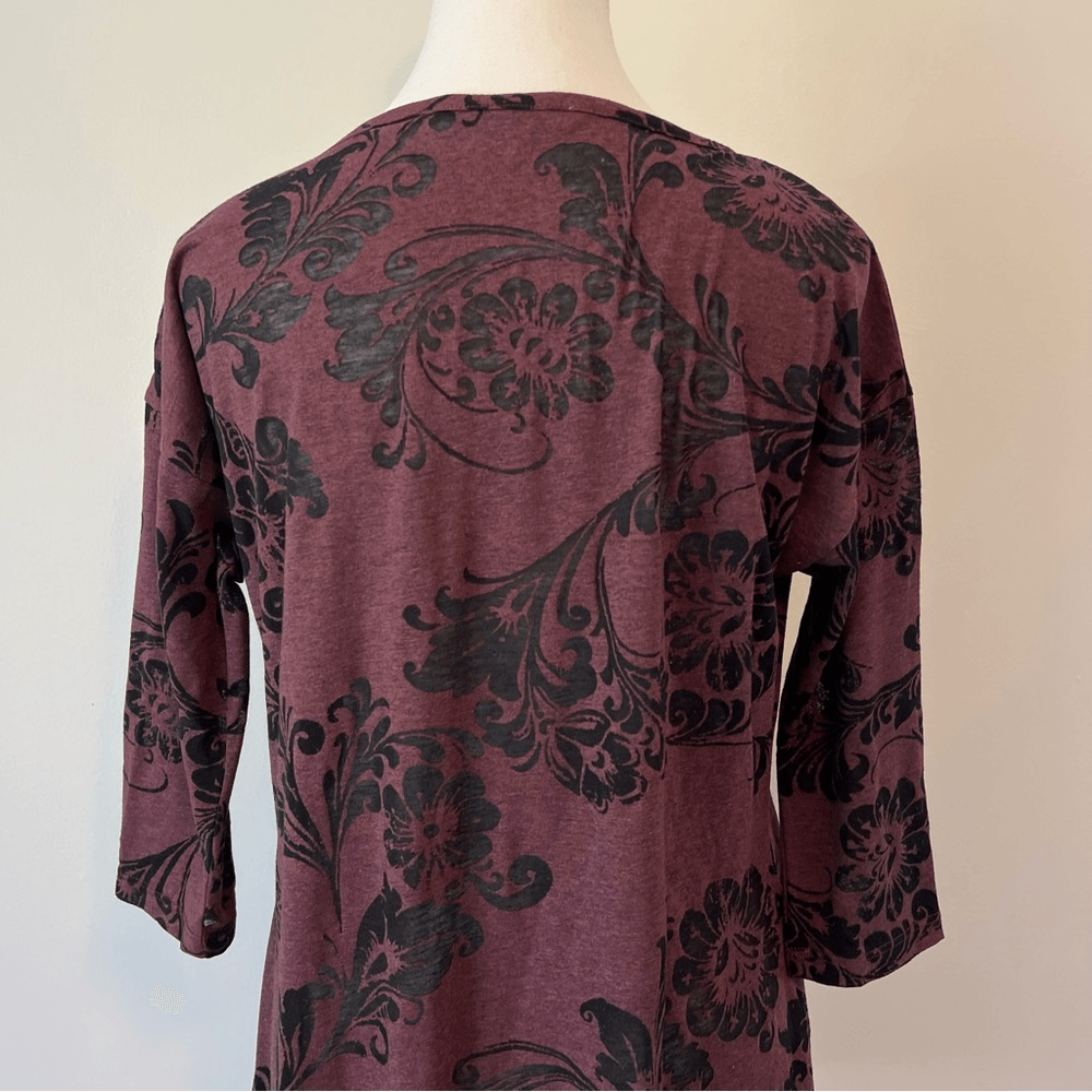 Peruvian Connection Floral Tunic Top Burnout Size Medium 3/4 Sleeve