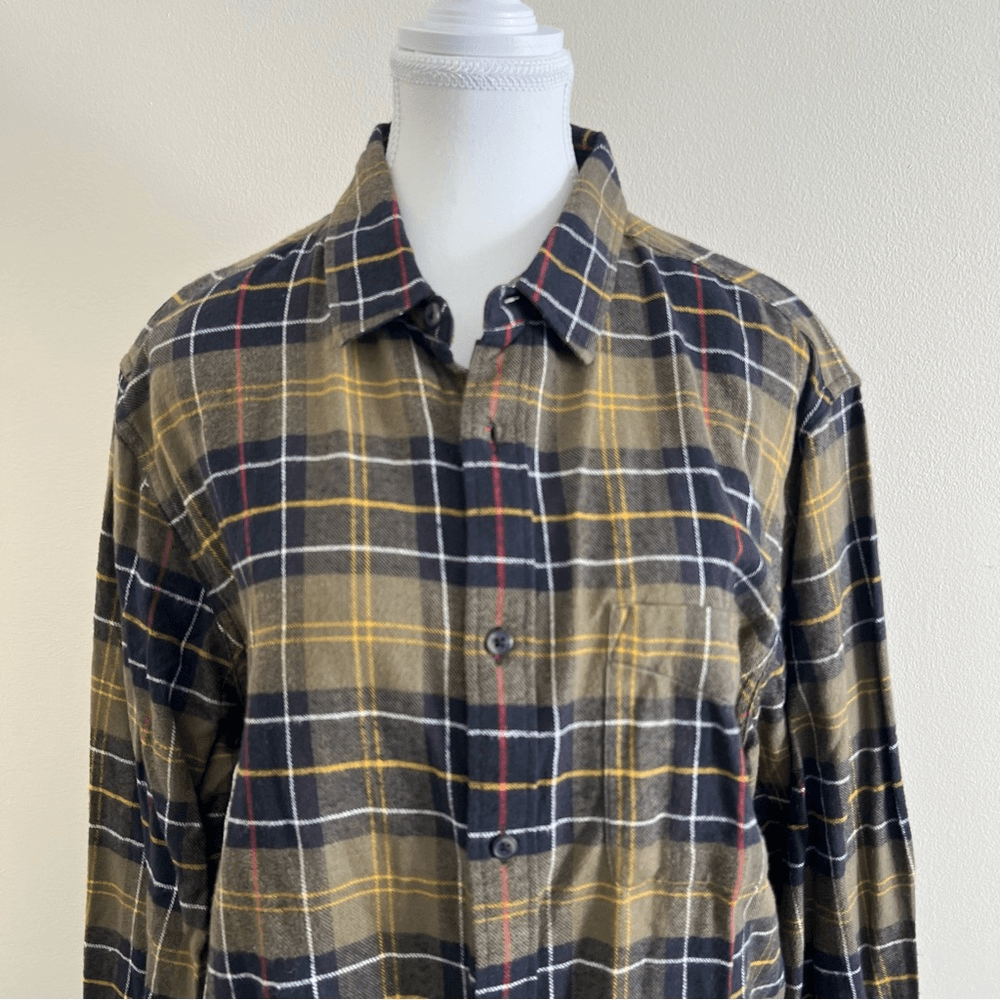 Quince Mens Fleece Plaid Long Sleeve Button Down Shirt Size XL