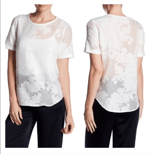 Equipment Riley Tee Silk Sheer Floral Blouse Top NEW in White Small Short Sleeve