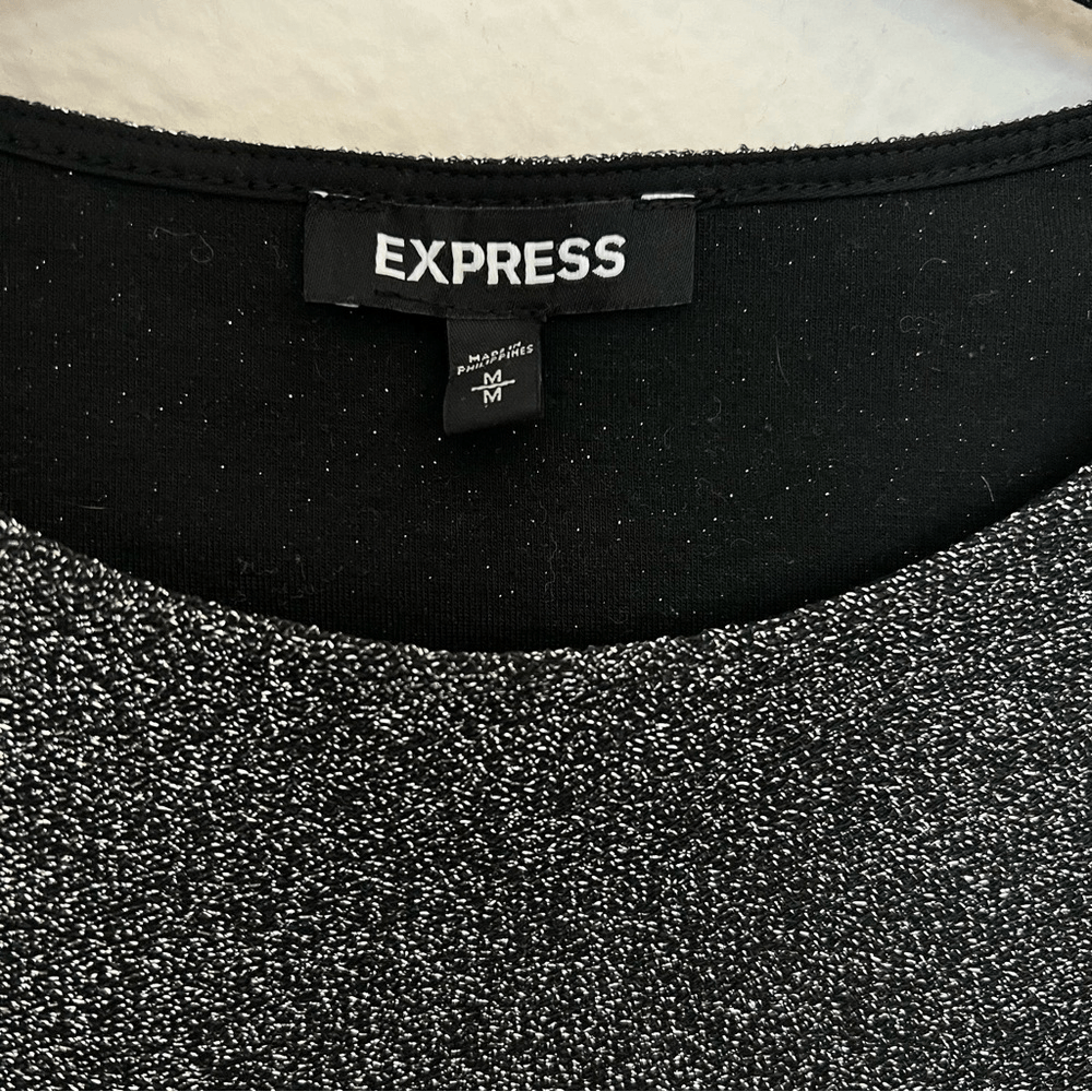 Express Sparkling Silver Metallic Bell Puff Sleeve Blouse Top Size Medium