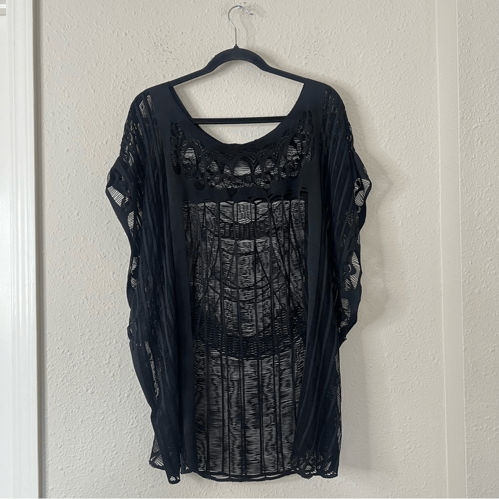 Black Lace Swim Cover Up Poncho Dress