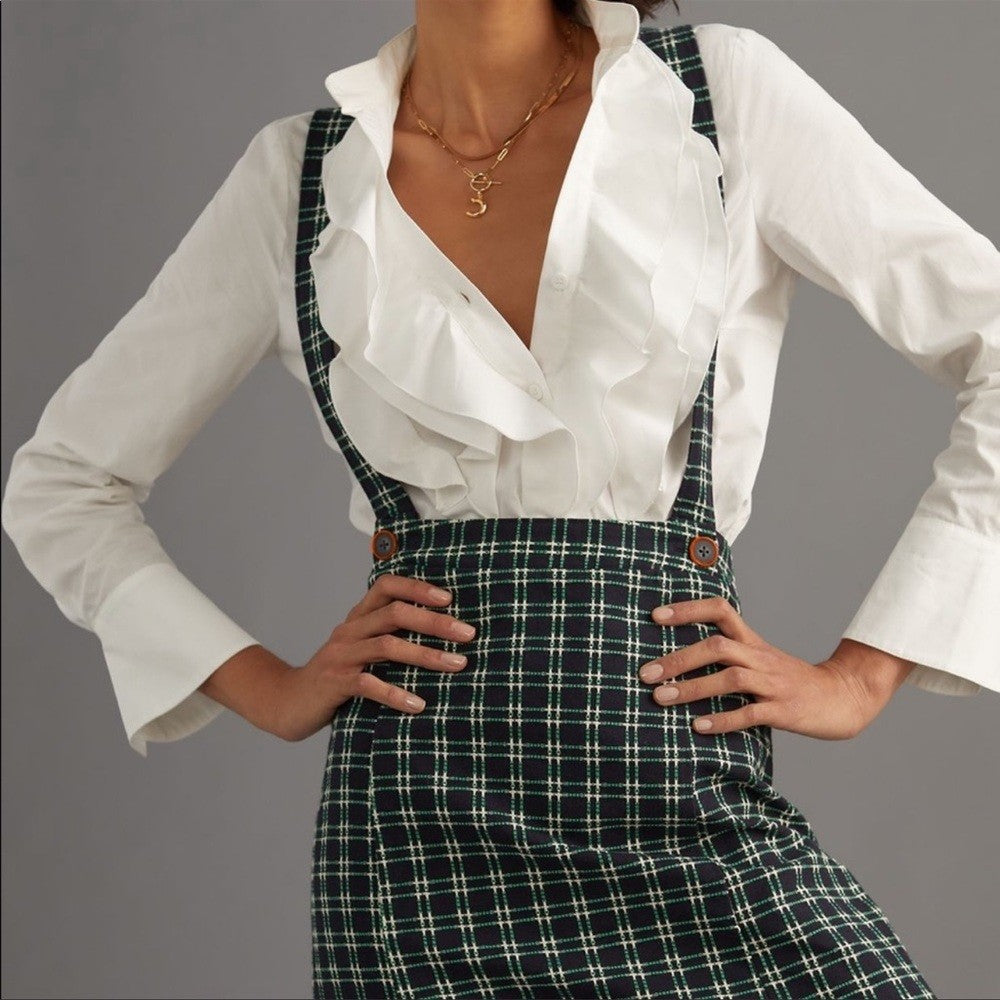 Anthropologie Maeve Plaid Pinafore Skirt NEW Size 6