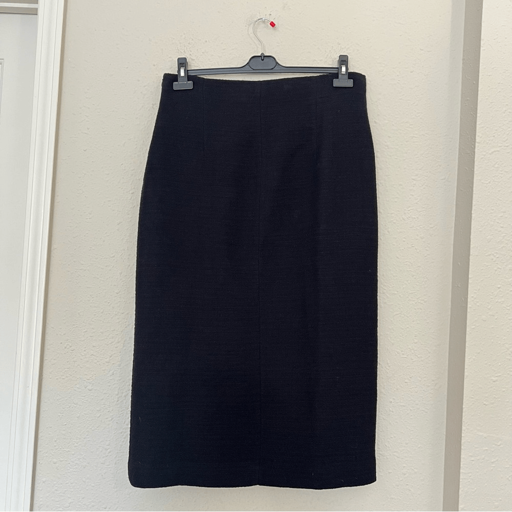 ZARA Textured Tweed Midi Skirt with Slit Gold Buttons NEW Size XL