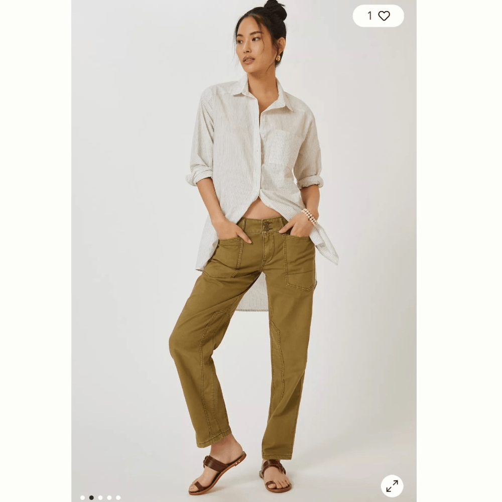 Anthropologie Pilcro The Wanderer Low Rise Trouser Pants in Green Size 32 Cotton