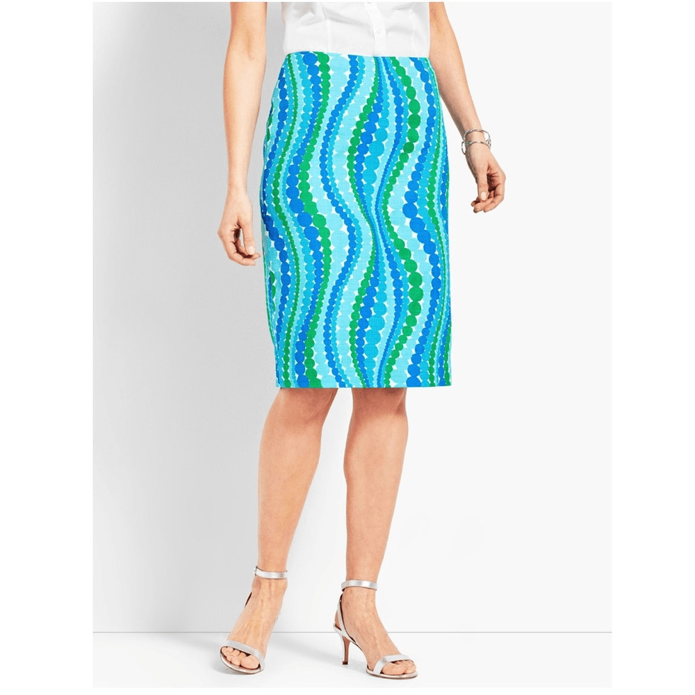 TALBOTS Wavy Dots Cotton Pencil Skirt NEW Size 16 Island Turquose
