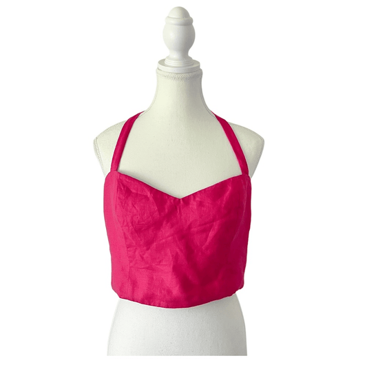 Reformation Orzo Pink Linen Crop Top in Pink Size 10