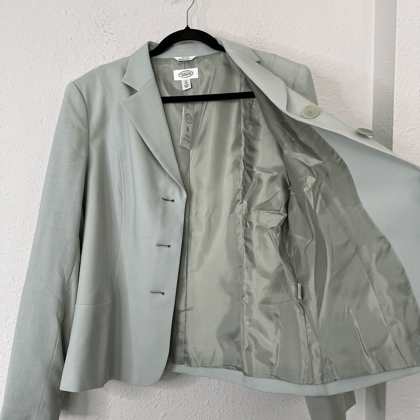 Talbots Vintage 100% Wool Button Front Blazer Lightweight NEW Green Size 16 Long