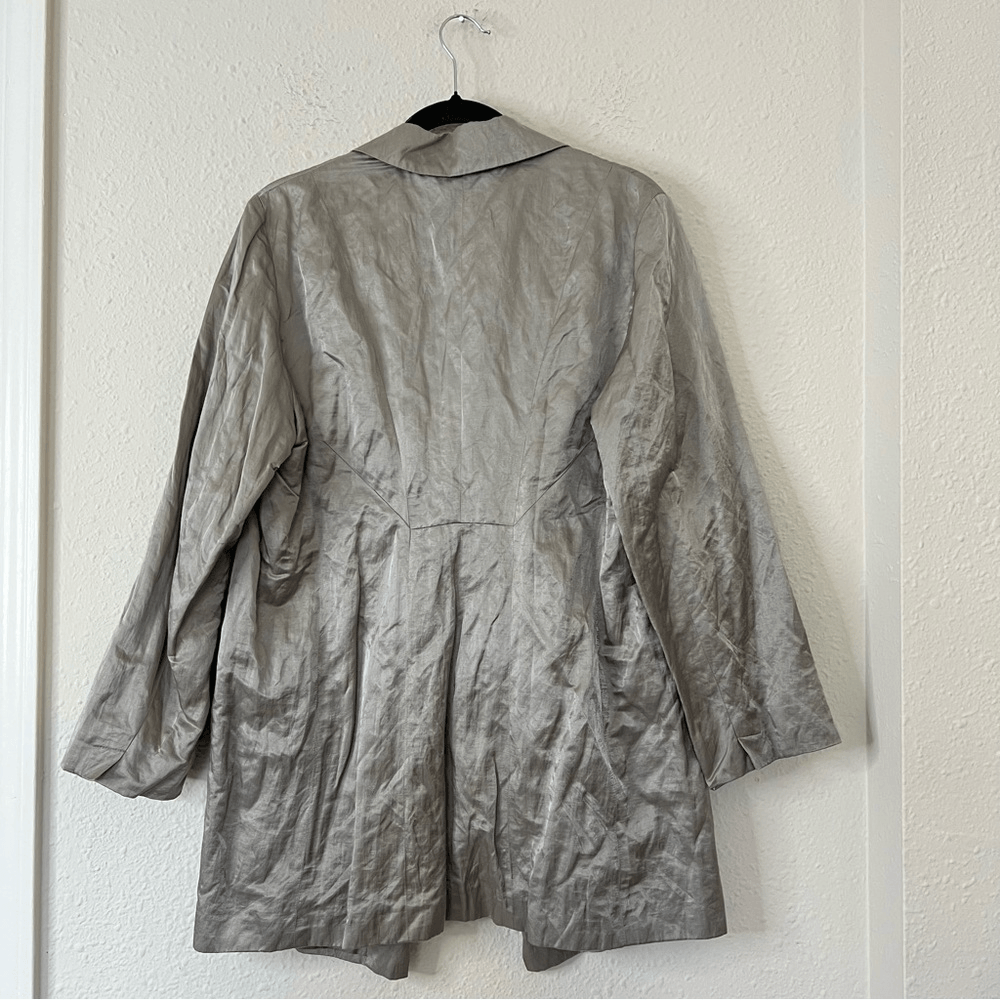 Eileen Fisher Steel Satin Long Blazer Jacket Size Large