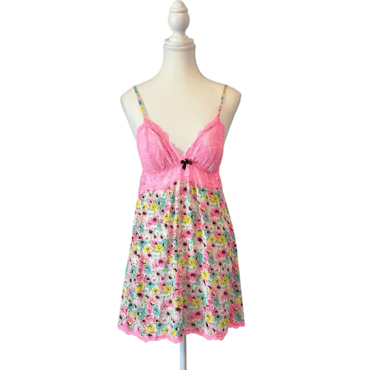 Victoria's Secret Y2K Lace Floral Babydoll Slip Dress Pink Size Medium