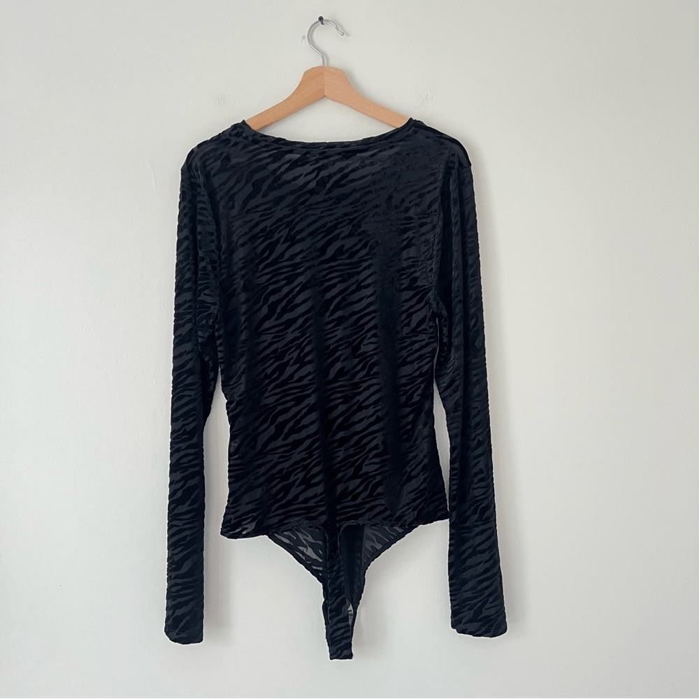 Good American Burnout Zebra Mesh Velvety Bodysuit NEW Size XXL Animal Print