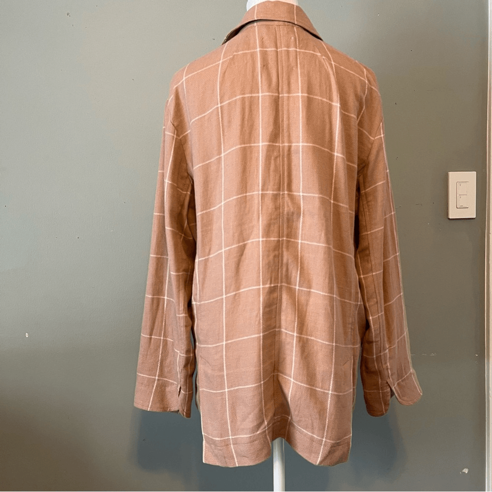 Madewell Breezewoven Larsen Linen Blazer Windowpane Plaid Sandstone Beige / Tan