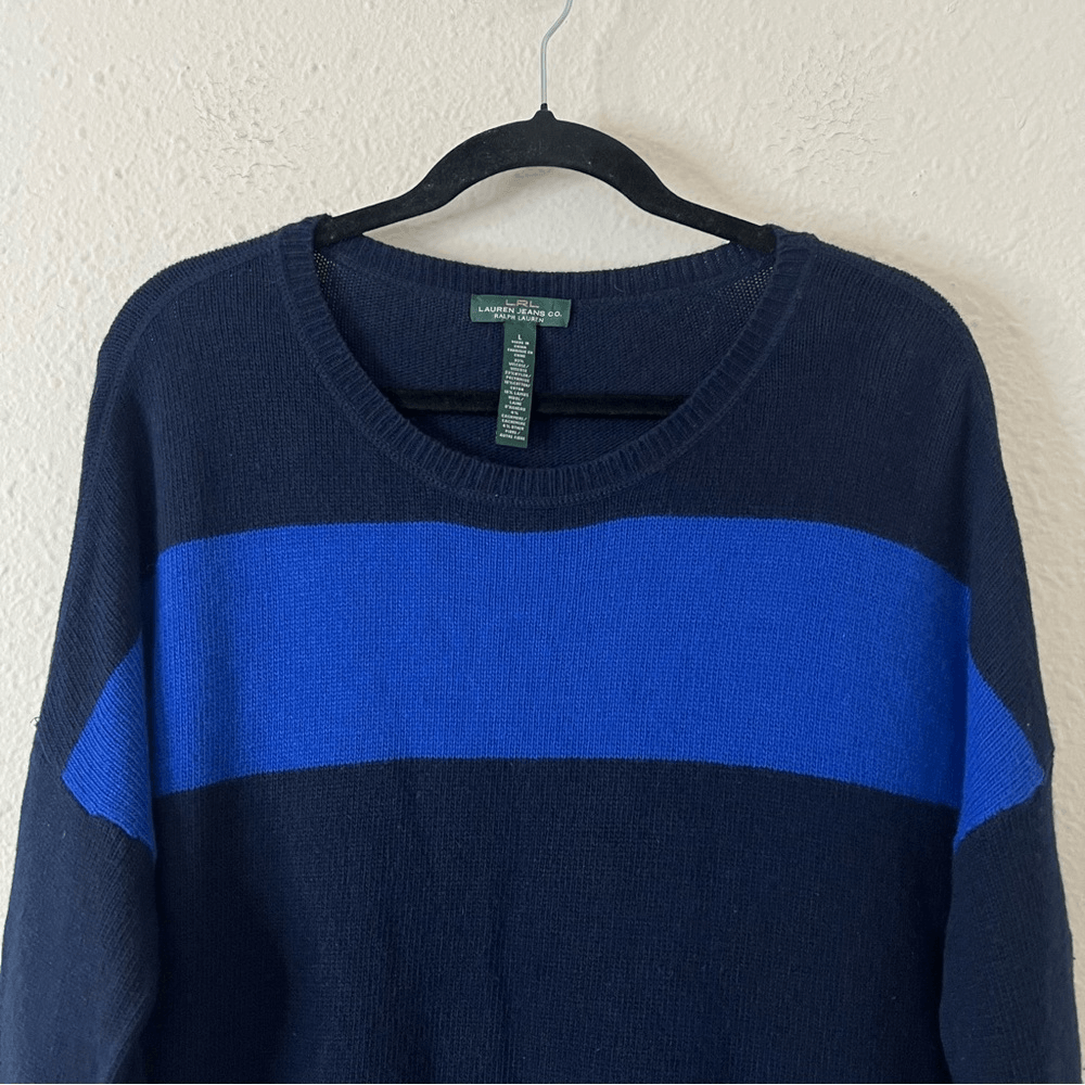 Lauren Ralph Lauren Wool Cashmere Blend Blue Striped Sweater Size Large