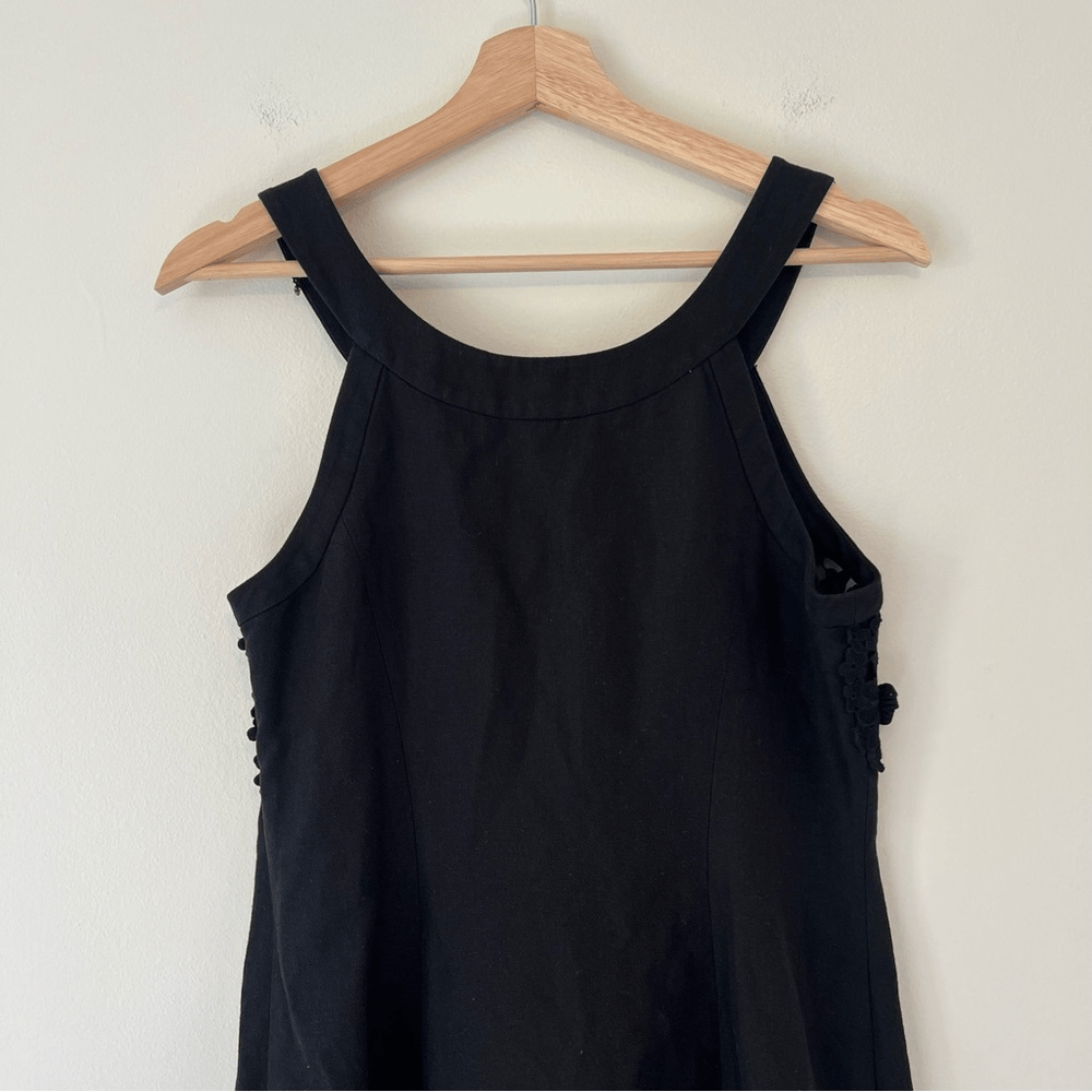 Anthropologie Postmark Oleander Blk Cotton Linen Floral Lace Sheath Dress Size 6