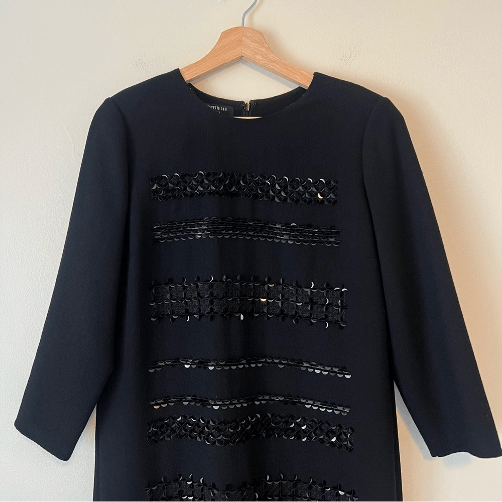 Lafayette 148 New York Giovanetta Embellished Black Dress Wool Size M