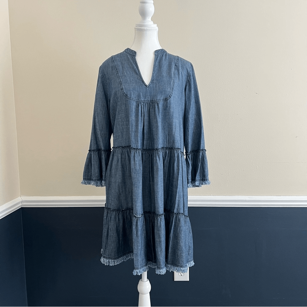 Trina Turk Womens  Movie Colony Linen-Blend Dress in Blue Size Large