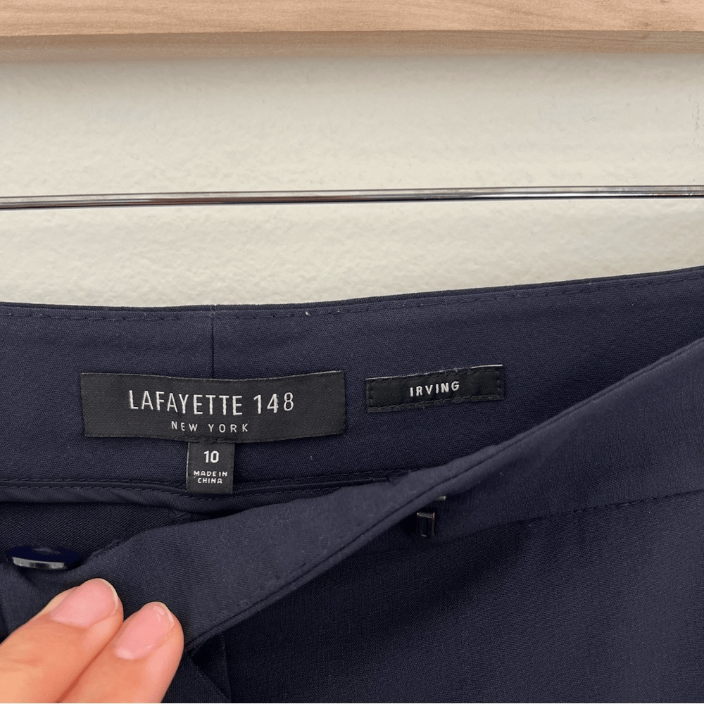 Lafayette 148 New York Irving Trousers Wool Dress Pants in Navy Blue Size 10
