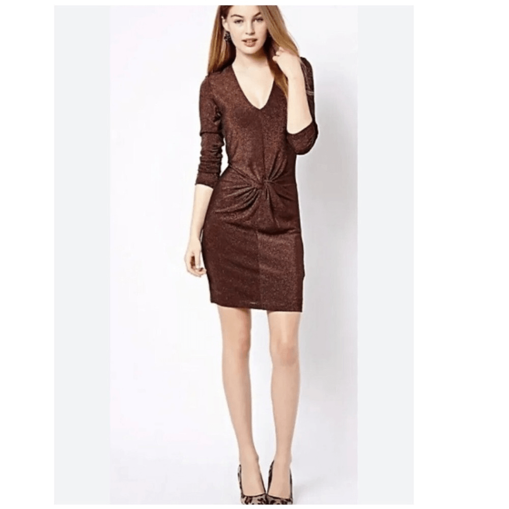 Ted Baker Lizzey Copper Metallic Long Sleeve Mini Dress Ted Size 3 US Size 8