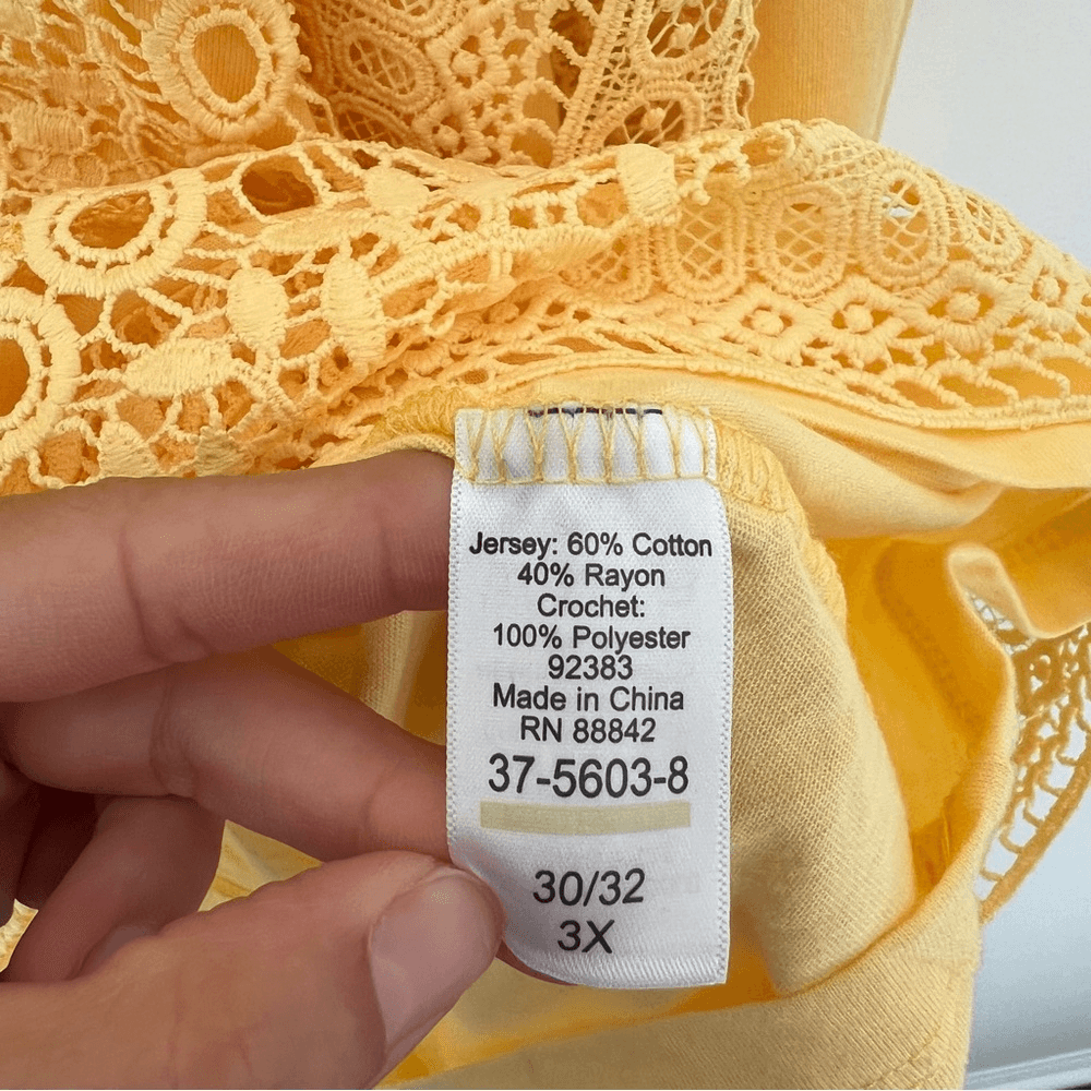 Woman Within Crochet Lace Long Sleeve Top in Yellow Size 3X Cotton