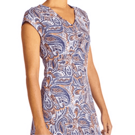 Title Nine Daring Floral Paisley Dress Purple Orange Size Large Knee Length