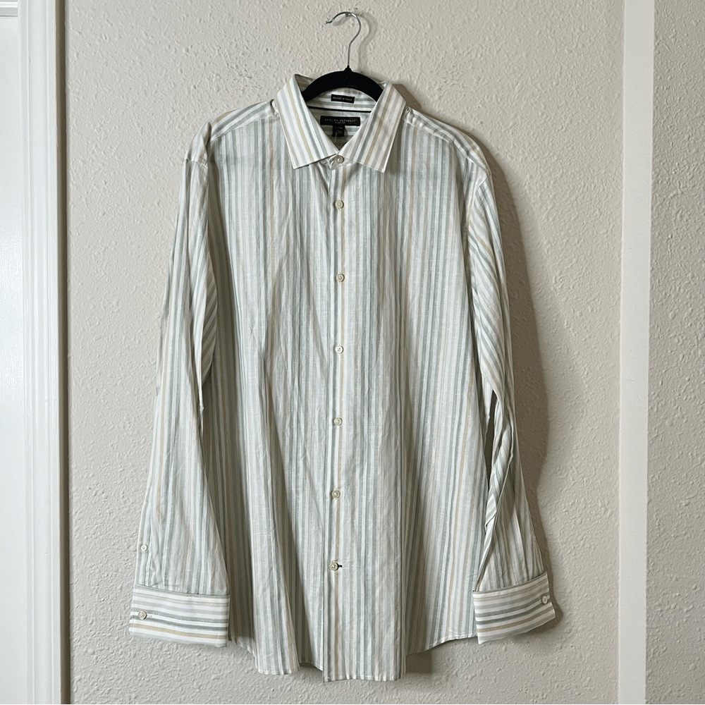 Banana Republic Men’s Linen Blend Striped Long Sleeve Button Down Shirt NEW XL