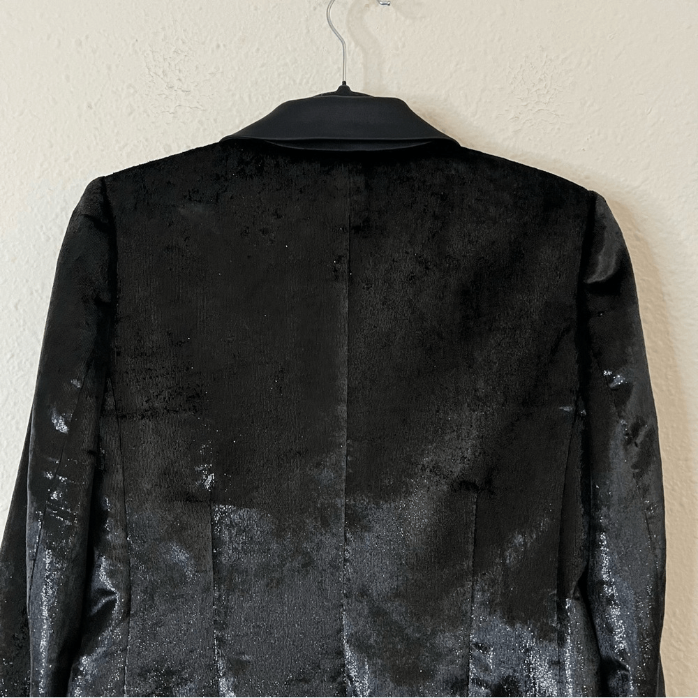 FRAME Black Metallic Velvet Satin Blazer Jacket Size 2 Party Cocktail