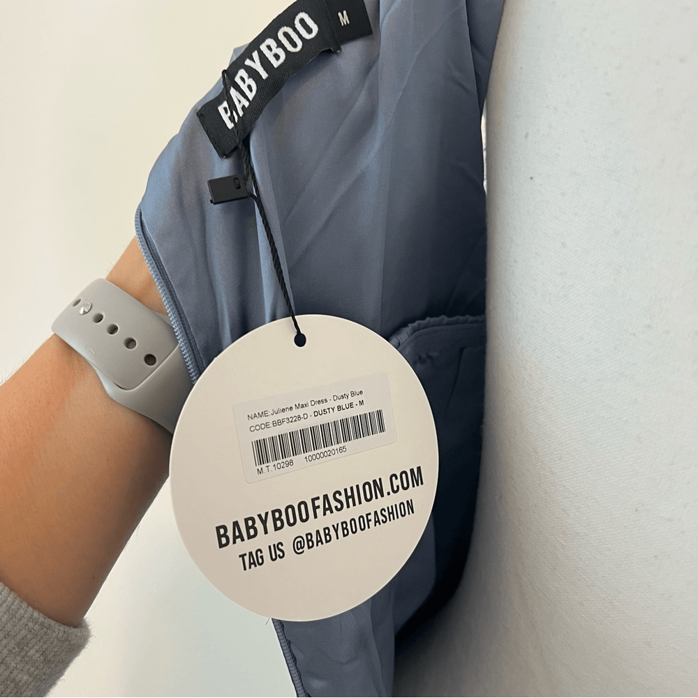 Babyboo Juliene Satin Maxi Dress in Dusty Blue NEW Size Medium